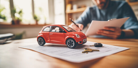 Roter Kleinwagen als E-Auto- Konzept Finanzierung des ersten eigenen Autos 