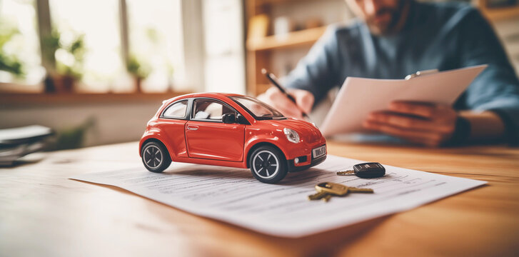 Roter Kleinwagen als E-Auto- Konzept Finanzierung des ersten eigenen Autos
