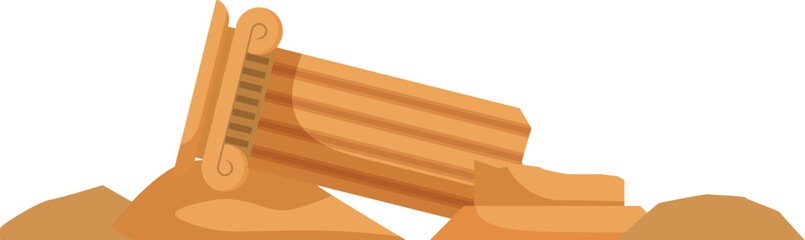 Fallen greek column partially buried in sand dunes representing ancient history, archaeology, and historical decay