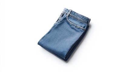 Classic medium-wash jeans with rolled cuffs, isolated on white, perfect for a casual wardrobe