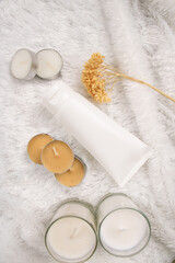 Elegant White Cosmetic Tube with Natural Decor on Soft Background