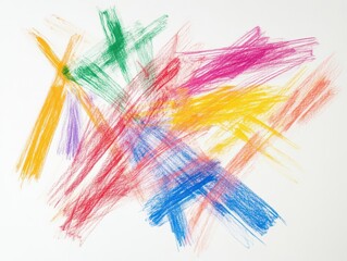 Obraz premium colorful chalk scribbles energetically dispersed on a crisp white background, showcasing vibrant hues and playful strokes, reflecting creativity and spontaneity