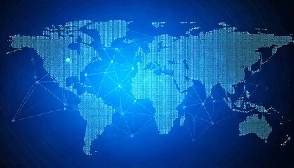 Obraz premium World map of dots and connections on blue background