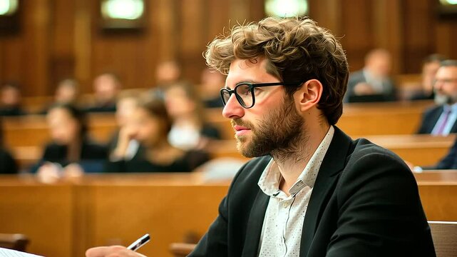 Law Student Engaging in Constitutional Law Lecture