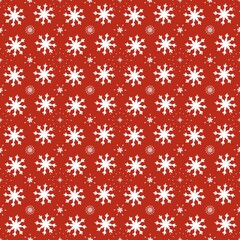 seamless pattern with snowflakes on red background.