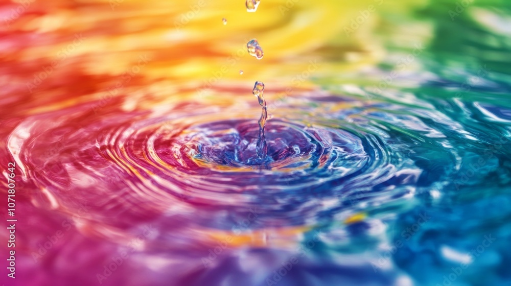 Aufkleber A drop of water falls into a pool of water, creating a rainbow effect