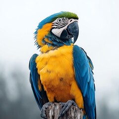 Obraz premium Realistic Parrot Perched on a Wooden Post