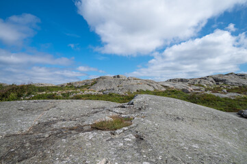 View of the archipelago, coastline in Gothenburg. Lanscape photography with cliffs, blue sky and...