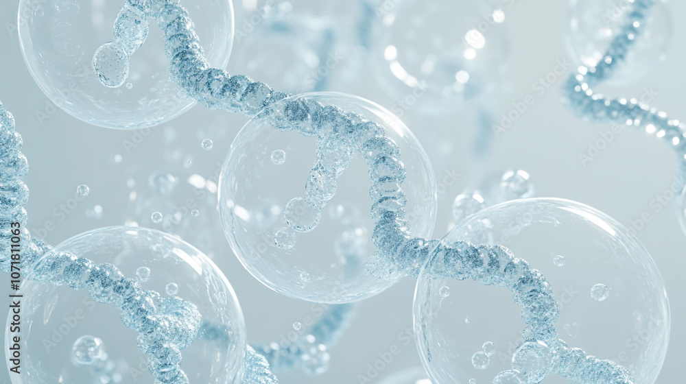 Poster the intricate design of water molecules intertwining in a natural pattern above a light background