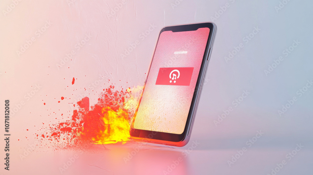Aufkleber a 3d picture of a phone with a warning message popping up on its screen.