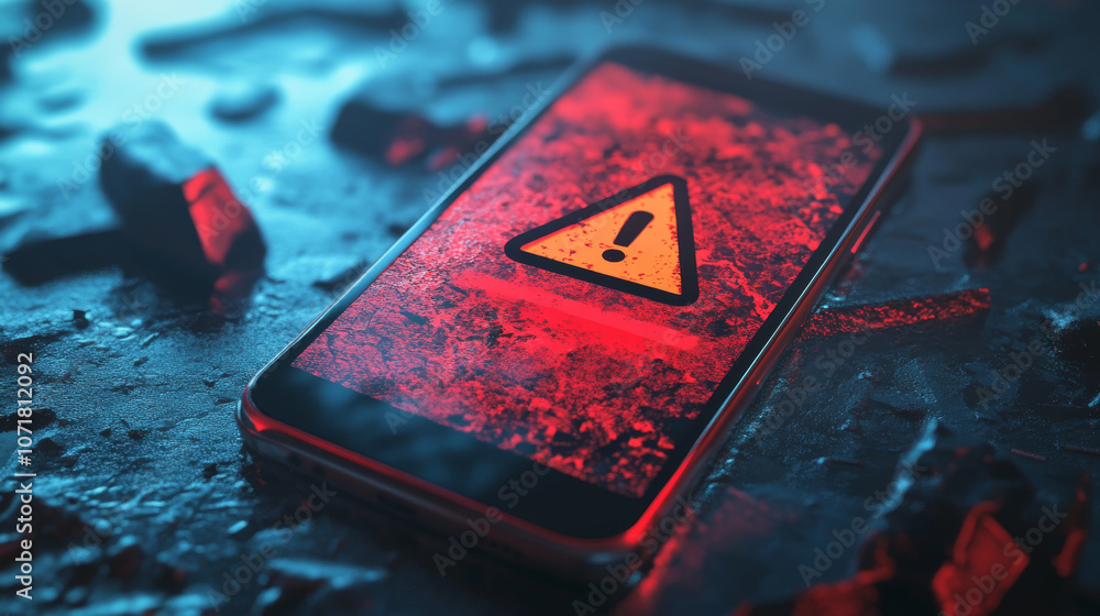Aufkleber a 3d picture of a phone with a warning message popping up on its screen.