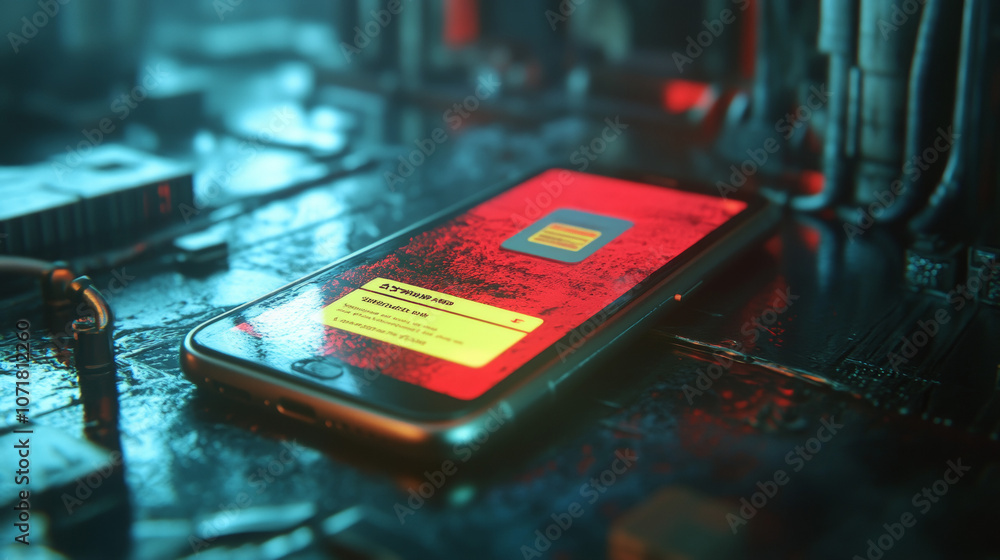 Aufkleber a 3d picture of a phone with a warning message popping up on its screen.