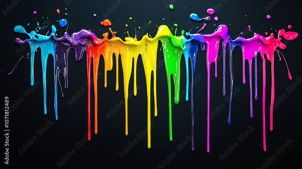 Poster colorful paint splashes creating a vibrant display on a dark background during an art session