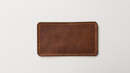 Rectangular brown leather patch mockup on white background for branding