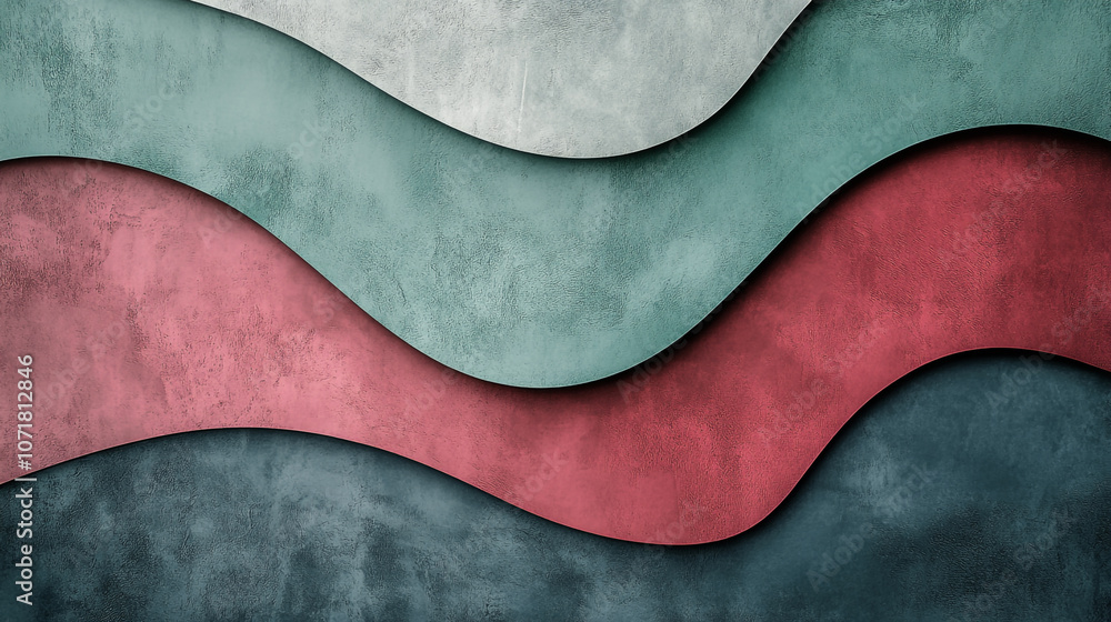 Poster colorful abstract wavy patterns on textured wall display in a modern interior design setting