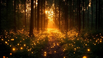 Obraz premium Enchanted Forest Pathway at Sunset