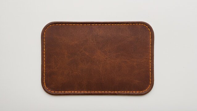 Rectangular brown leather patch mockup with rounded corners for branding