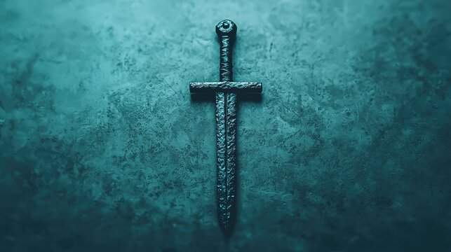 Sword of Damocles Concept Art   Dark Blue Background  Greek Mythology Symbol