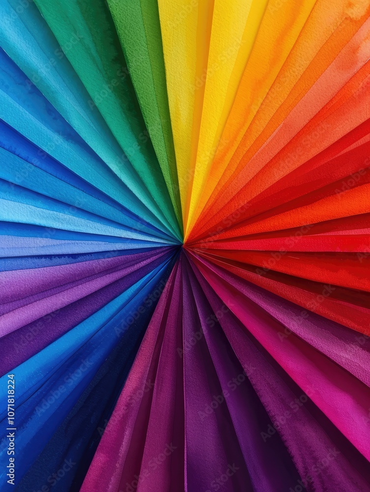 Poster a vibrant display of colorful fabric arranged in a radial pattern, showcasing a spectrum from red to