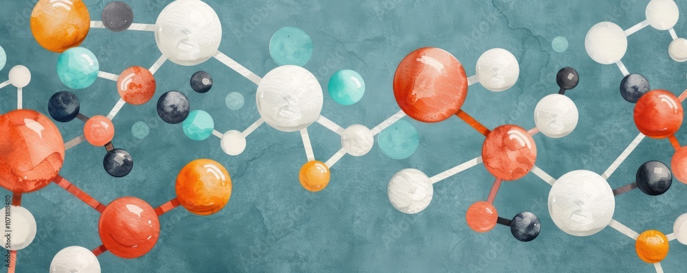 Poster a colorful representation of molecular structures showcasing various atoms and bonds against a textu