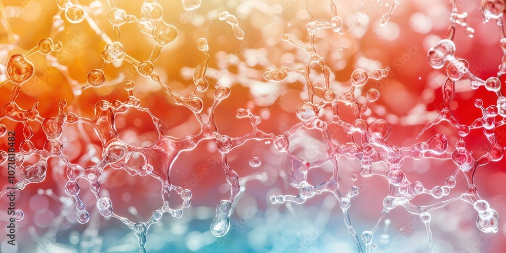 Poster a vibrant abstract colorful bubbles and water droplets against a gradient background, creating a dyn