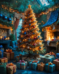 Fototapeta premium christmas tree with gifts