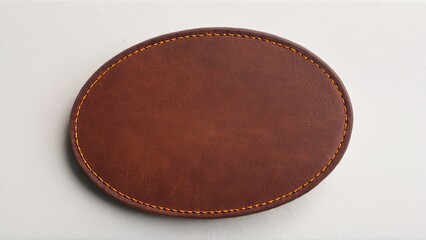 Detailed oval leather patch mockup on plain background