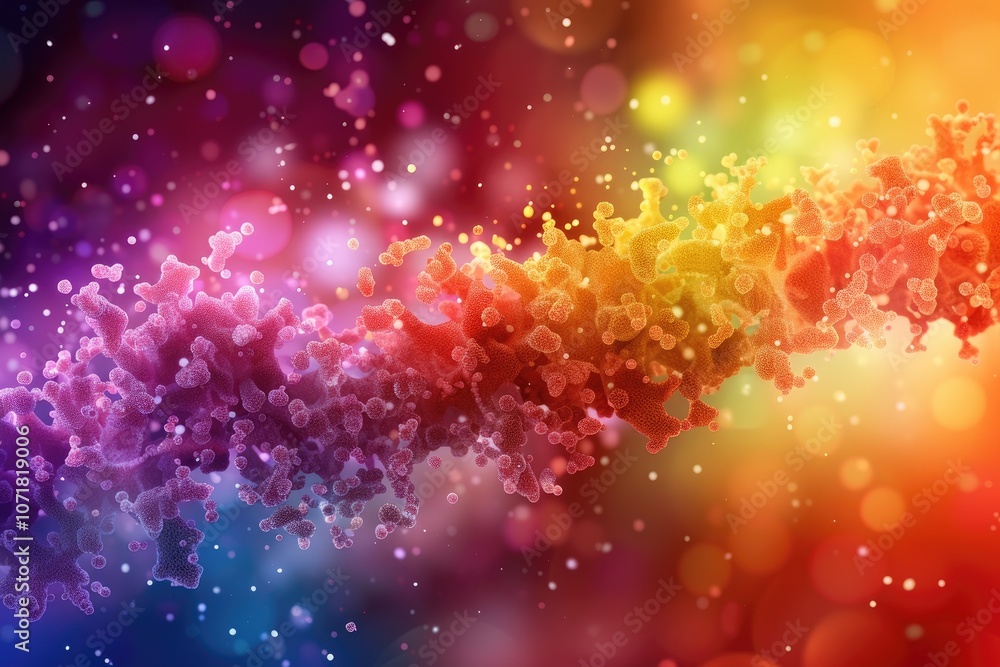 Poster a vibrant, abstract explosion of colors featuring swirling patterns and bokeh effects, creating a me