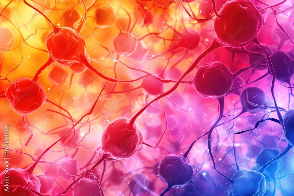 Poster a vibrant digital depiction of interconnected neurons with colorful backgrounds, showcasing the comp