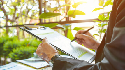 Diligent HR Manager Reviewing Complaints in Organized Office, Highlighting Fairness in Conflict Resolution