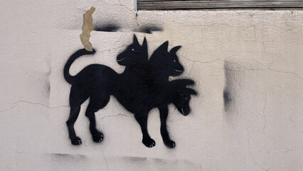 Wall painting of the three-headed dog Cerberus