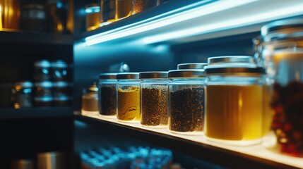 Spice Jars on Shelf.