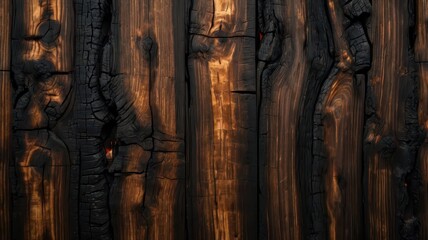 Charred wood texture with dark, dramatic burned patterns, ideal for moody, rustic designs.