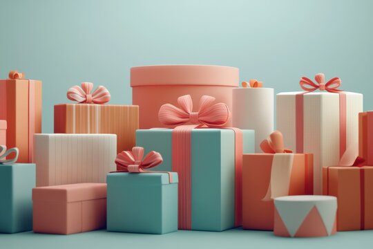 A charming assortment of gifts in various unconventional shapes, including star-shaped boxes, cylindrical packages, and even heart-shaped bundles.