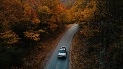 drive in the forest in autumn,