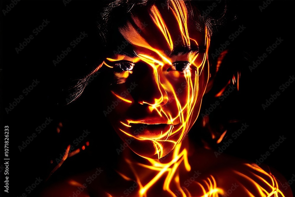 Poster light painting with facial expressions using light to create abs