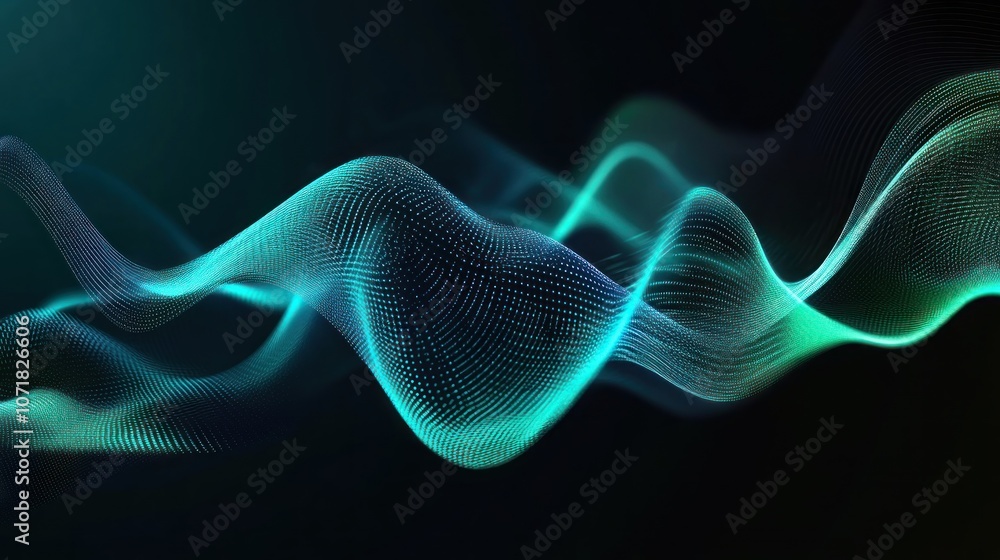 Poster abstract digital waveforms in vibrant colors, representing data or sound visualization.
