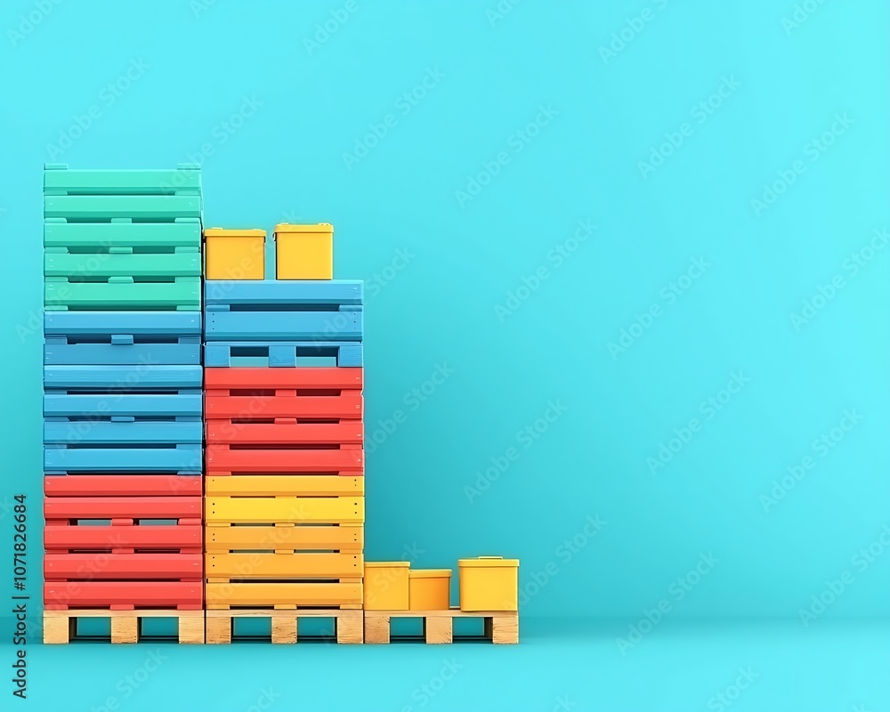 Poster A stack of boxes with different colors and sizes. The boxes are piled on top of each other, creating a colorful and vibrant scene. Concept of organization and efficiency
