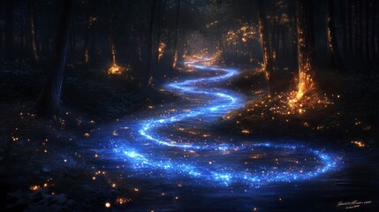 Fototapeta premium Enchanted Forest Pathway at Night