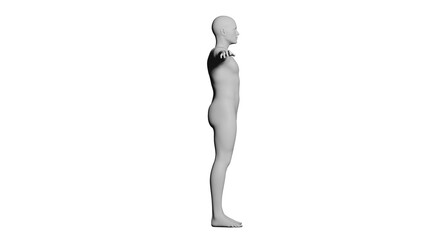 White Male Mannequin in T-Pose Isolated on Transparent Background. Side View (Lateral).