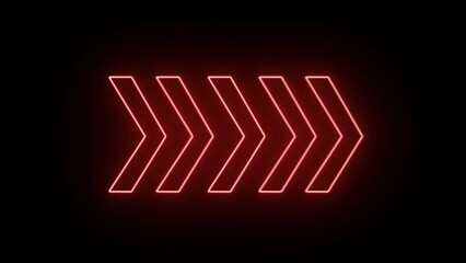 Naklejka premium Colorful neon single-line directional right arrow animation. signal icon. Moving arrow pointing to the right. Next or right direction arrow on black background.