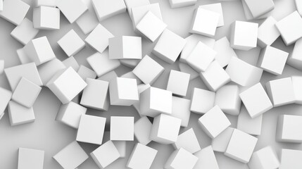 Abstract Background of White 3D Cubes Randomly Placed on a Light Gray Surface with Soft Shadows for Modern Design and Creative Projects