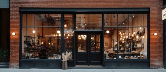 Brick Building Store Front with Lights
