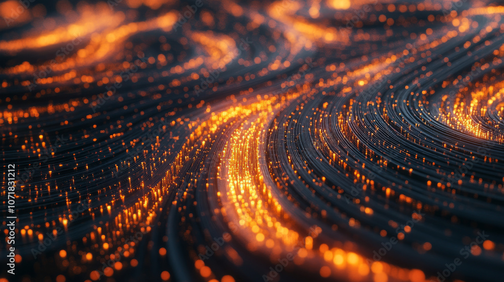 Poster a futuristic image showing data flowing in 3d. it represents modern technology for transferring data