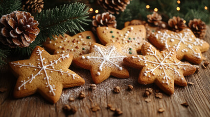Festive gingerbread cookies decorated for the holiday season