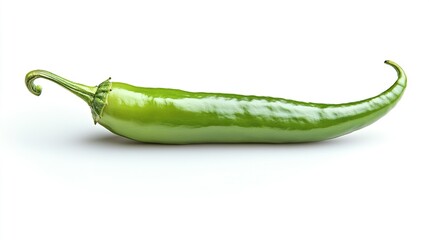 Fresh Green Pepper Isolated on White Background Showing Vibrant Color and Curved Shape Perfect for Culinary or Food-Related Projects