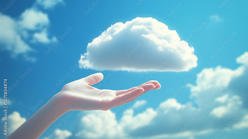 Aufkleber a hand holding a cloud icon represents cloud computing. this means storing and sharing data online, 