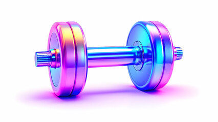 A single chrome dumbbell with rainbow gradient colors isolated on a white background