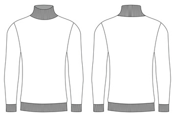 turtle neck long sleeve t shirt vector Template illustration front and back view 