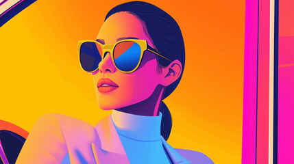 Illustrate a chic urban moment with a woman getting out of a high-end vehicle, wearing large sunglasses and a trendy outfit. Highlight her poised demeanor and modern style, ideal f